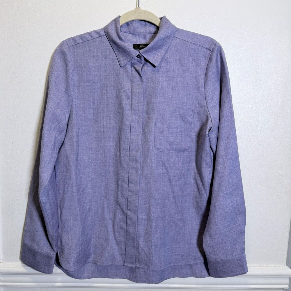 J.Crew Womens 8 Purple Wool Blend Button Down Shirt AG141 Quiet Luxury NWT